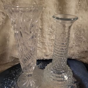 Set of two flower vases one crystal one glass